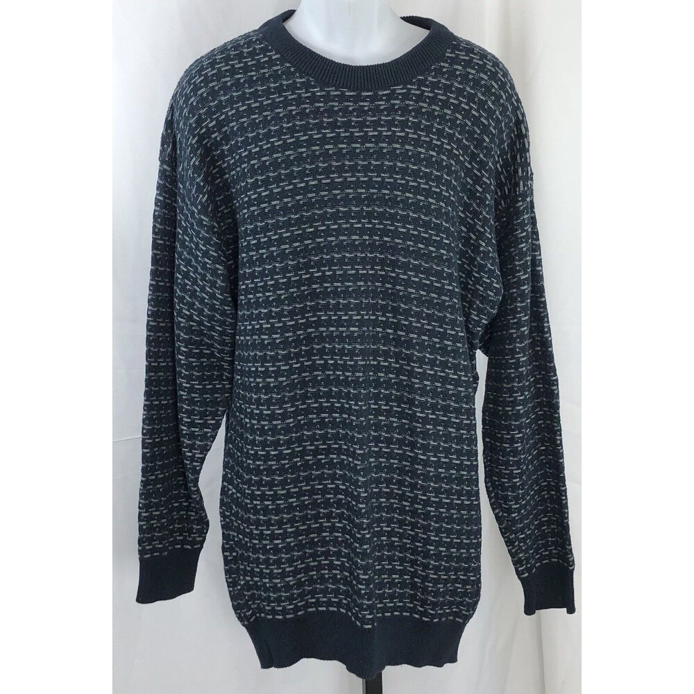 Vintage Izod Golf Crewneck Sweater XL Blue Geo Long Sleeve Preppy country Club